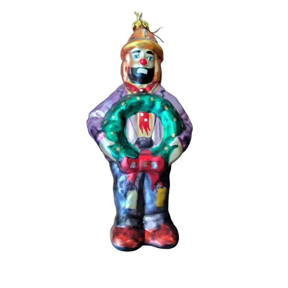 1997 EMMETT KELLY‎ JR. Christmas Ornament Clown Glass  #9698 Flambro Exclusive